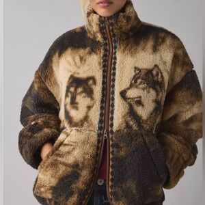 Urban Outfitters BDG Mae Printed Piled Fleece Zip-Up Jacket